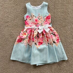 Bonnie Jean Striped Floral Dress with Pink and Blue